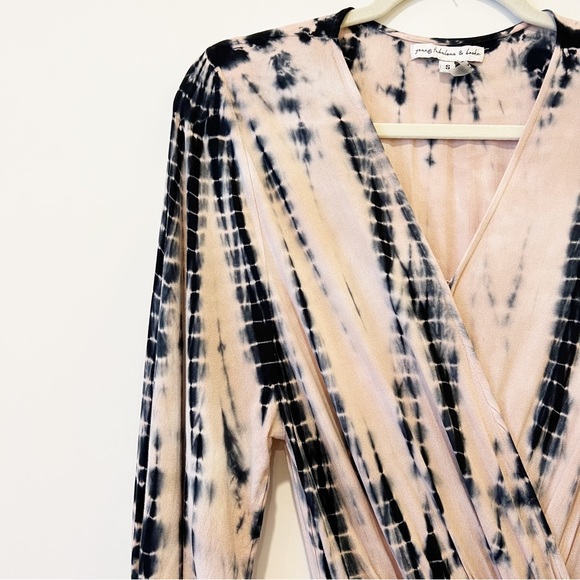 Young Fabulous and Broke Jillian Tie Dye Dress Balloon Sleeves Faux Wrap Small - Picture 3 of 5